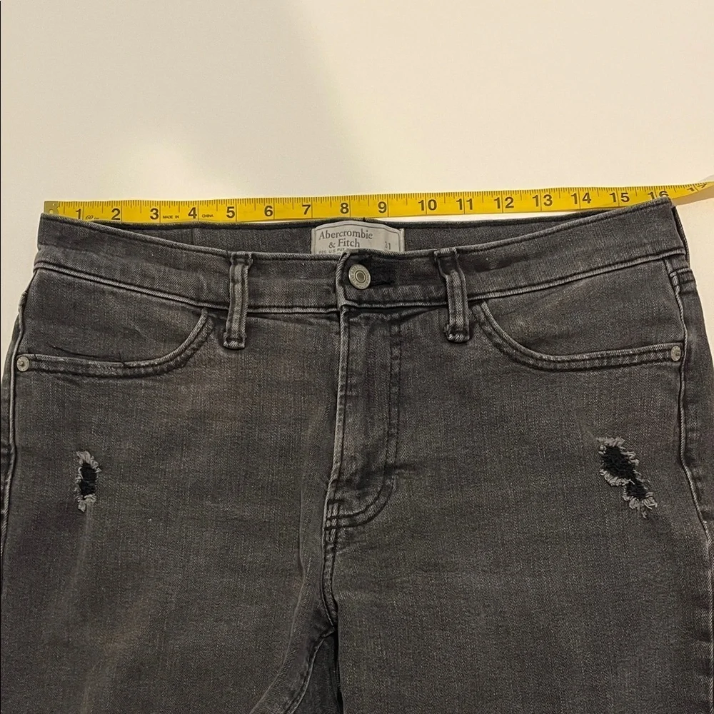 Abercrombie & Fitch Charcoal Denim Distressed Cut Off Long Shorts